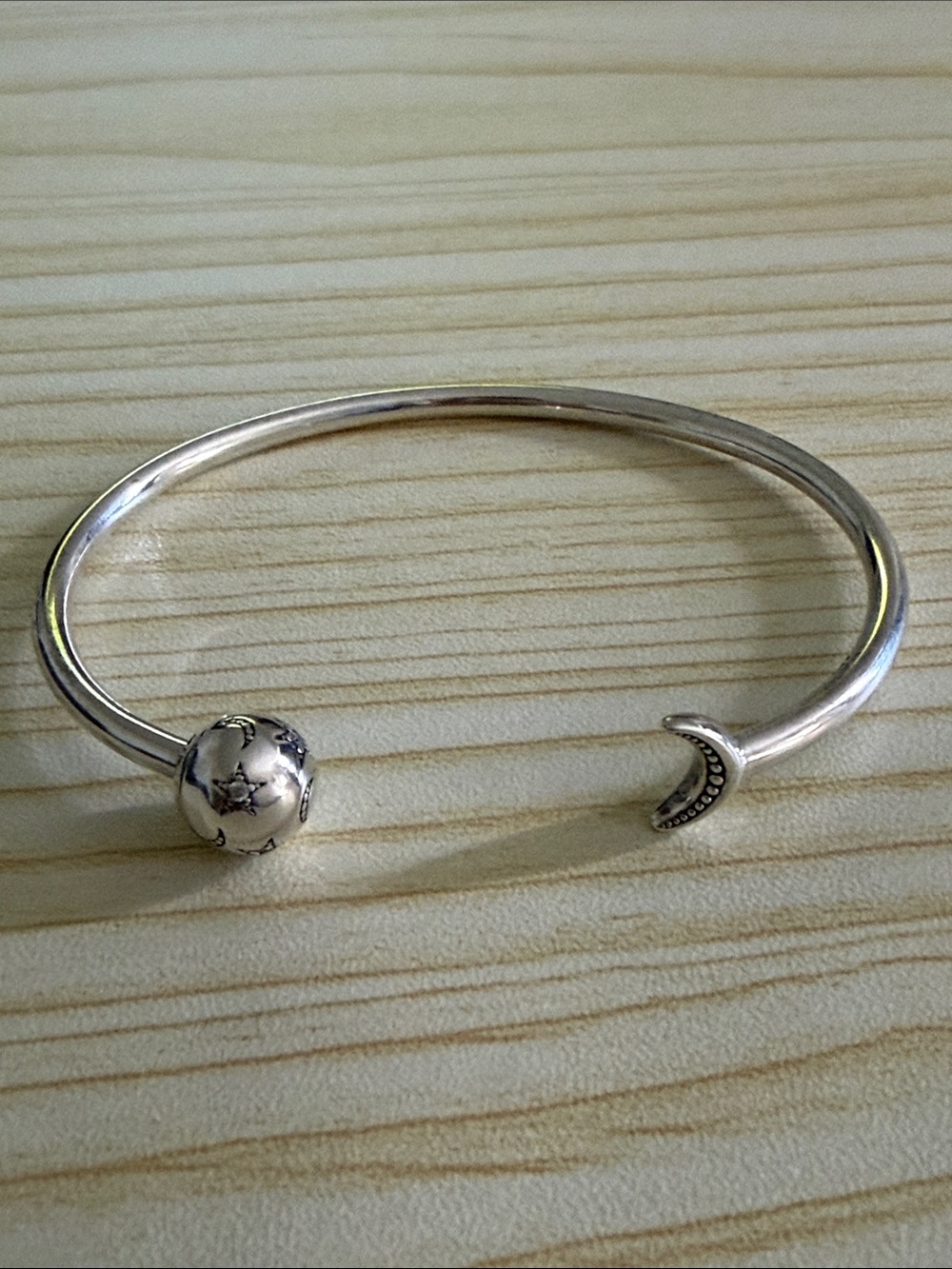 Pandora Silver Moon & Star Open Cuff Bracelet - Silver